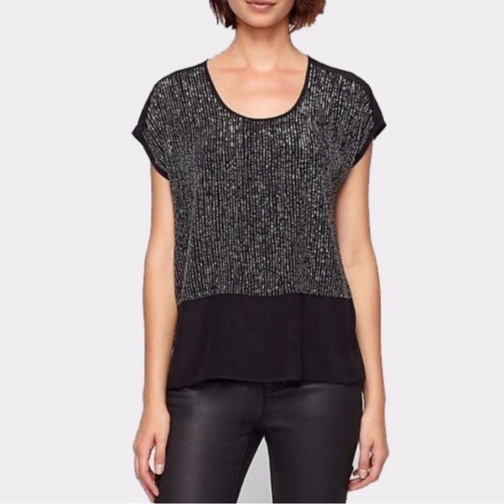 Sequined Rivulet on Silk Crepe de Chine Shirt